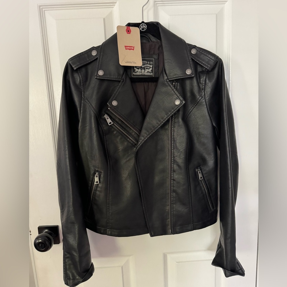 NWT Levi's Faux Leather Classic Asymmetrical Motorcycle Jacket Black Small